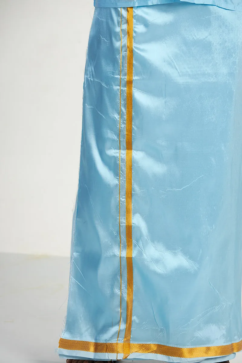 Vriksham - Sky Blue Shirt and Matching Double Layered Dhoti 2 in 1 Wedding Set For Mens | Uathayam