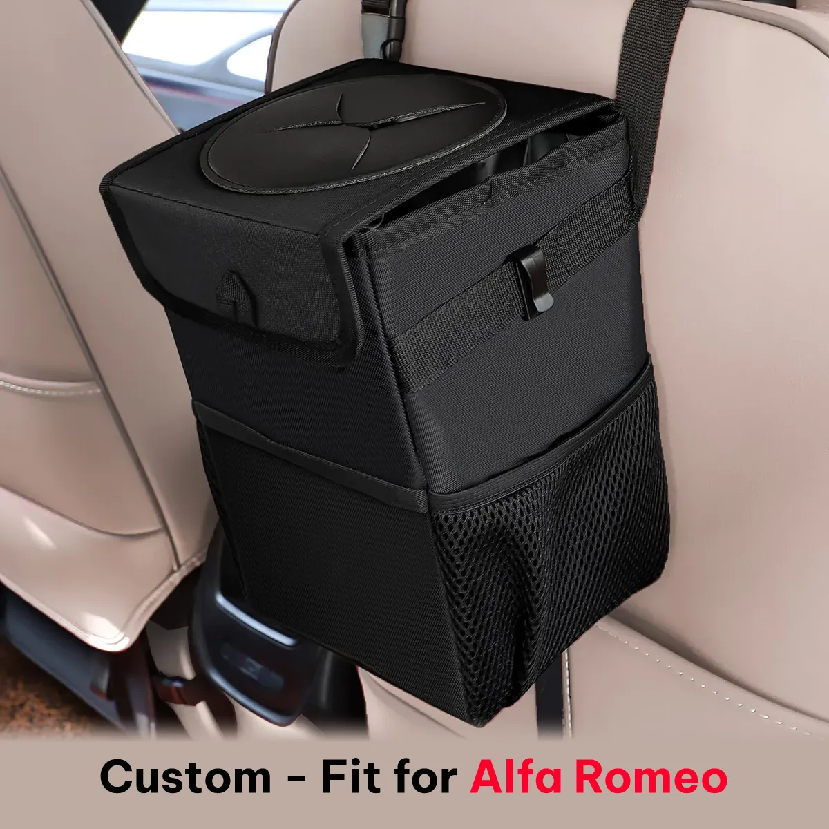 Waterproof Car Trash Can with Lid and Storage Pockets, Custom-Fit For Car, 100% Leak-Proof Car Organizer, Waterproof Car Garbage Can, Multipurpose Trash Bin for Car WAAR234
