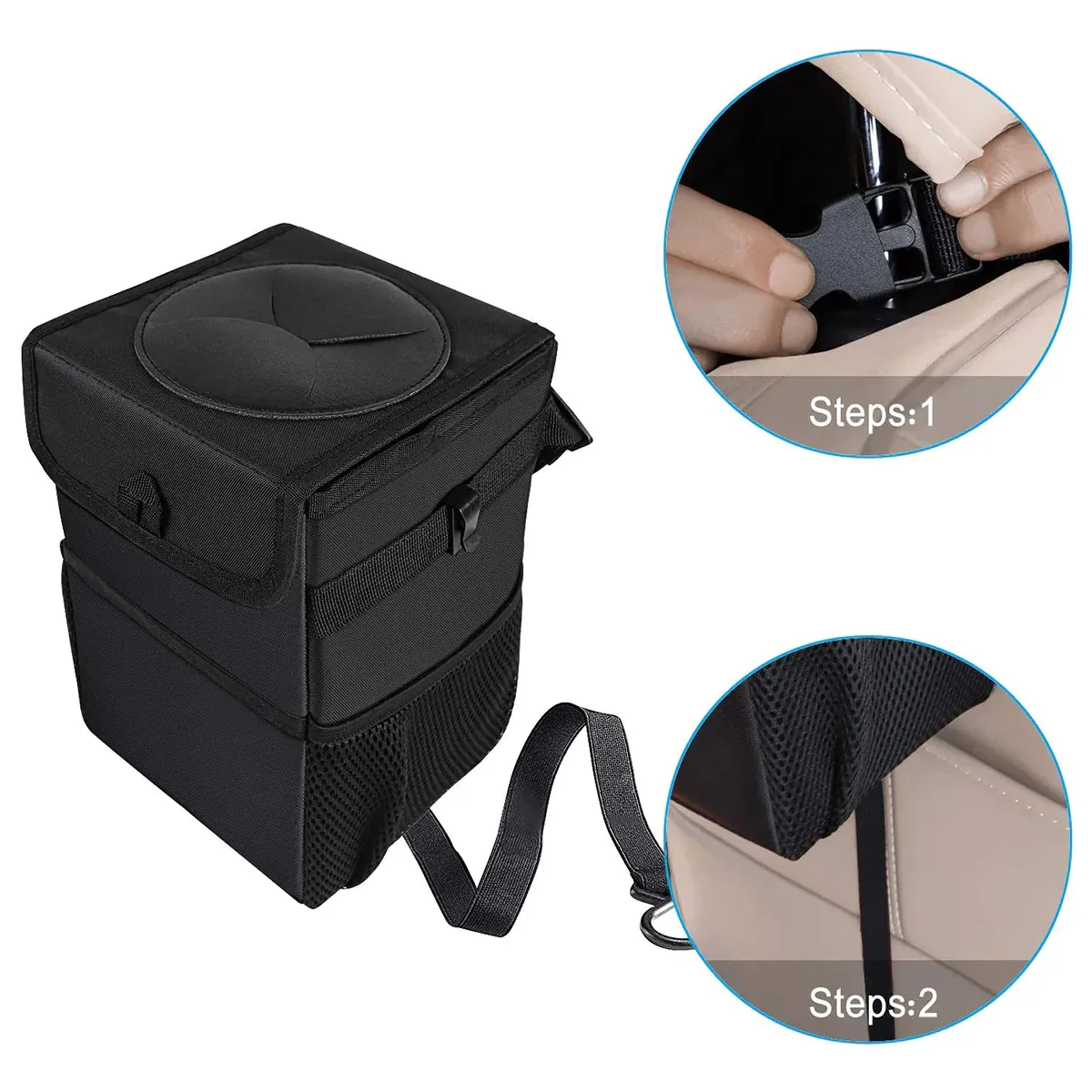 Waterproof Car Trash Can with Lid and Storage Pockets, Custom-Fit For Car, 100% Leak-Proof Car Organizer, Waterproof Car Garbage Can, Multipurpose Trash Bin for Car WAAR234