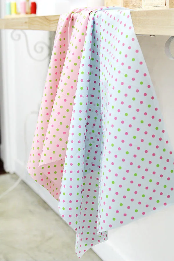 Waterproof Fabric 5 mm Green and Pink Polka Dots on Pink By the Yard 41244