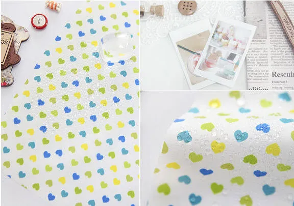 Waterproof Fabric Colorful Hearts Green Tone per Yard 24620