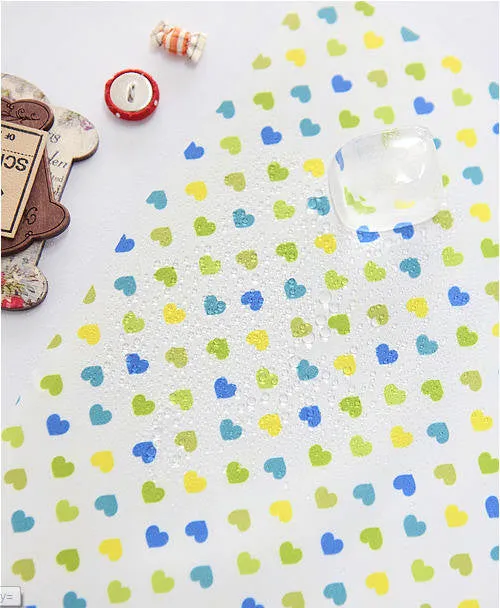 Waterproof Fabric Colorful Hearts Green Tone per Yard 24620