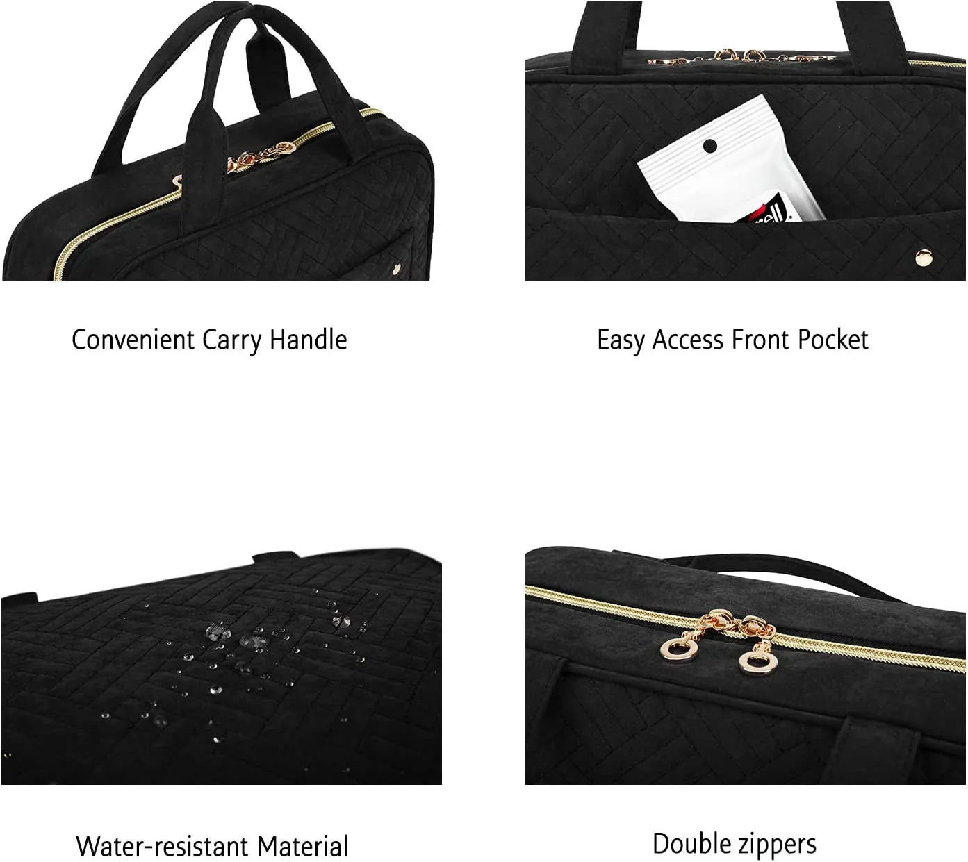 Waterproof Travel Toiletry Bag with Hook, Black