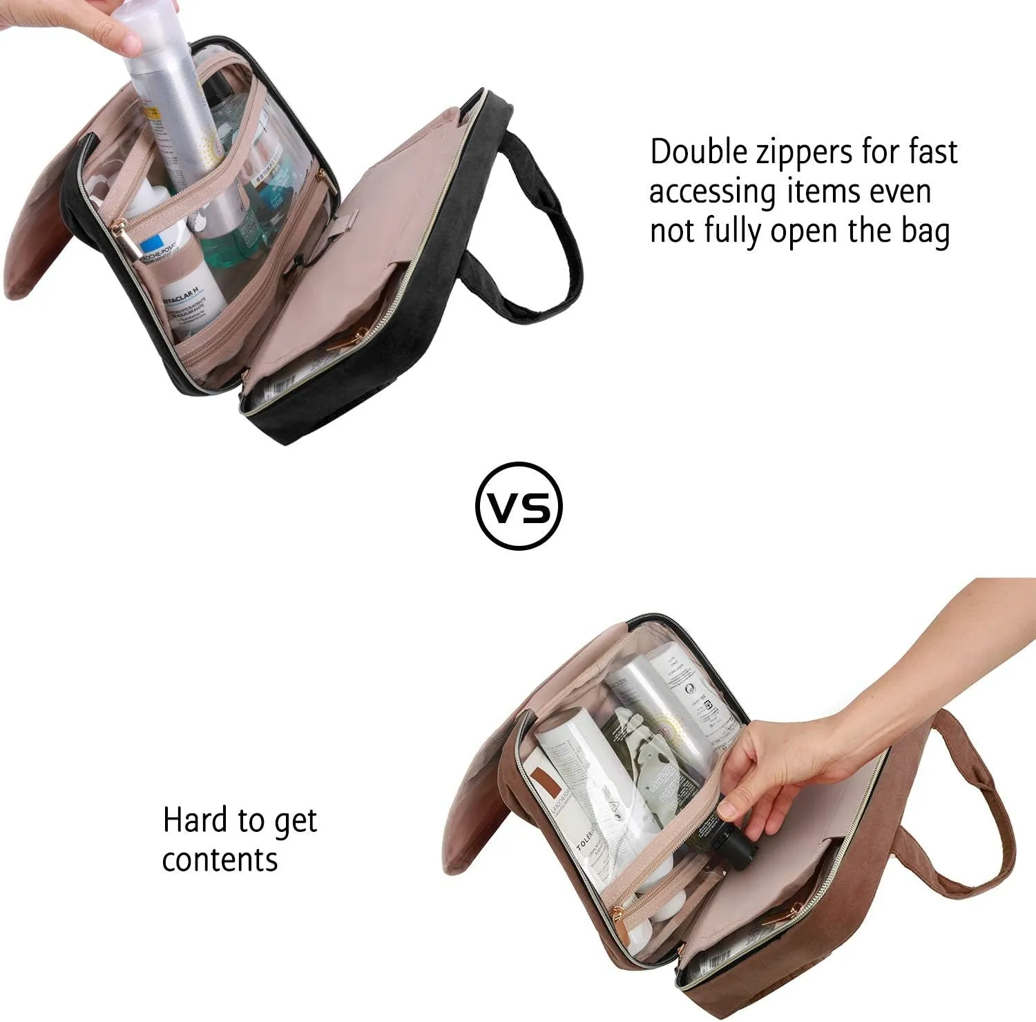 Waterproof Travel Toiletry Bag with Hook, Black