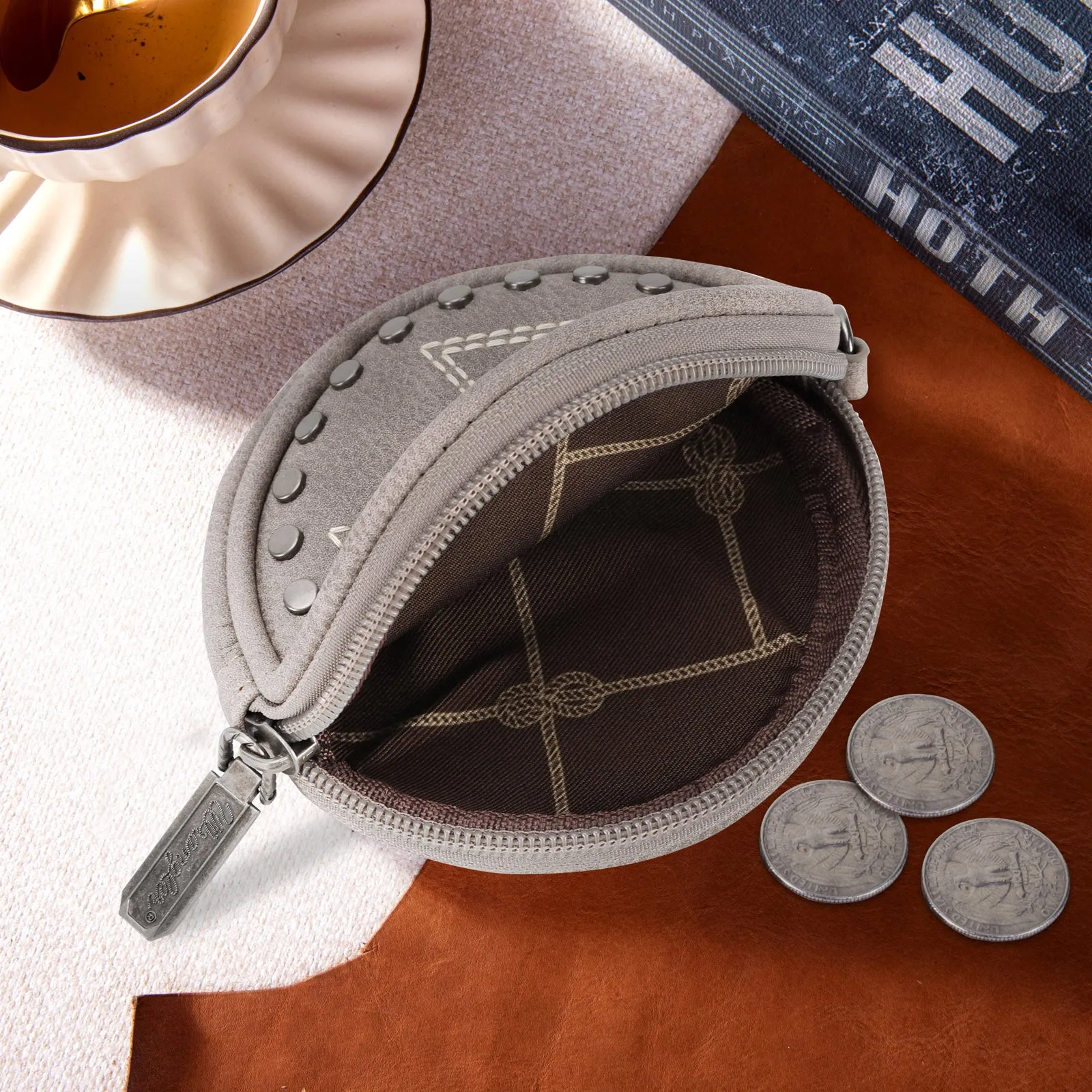 WG116-001  Wrangler Circular Coin Pouch "W" Logo  Bag Charm - Khaki