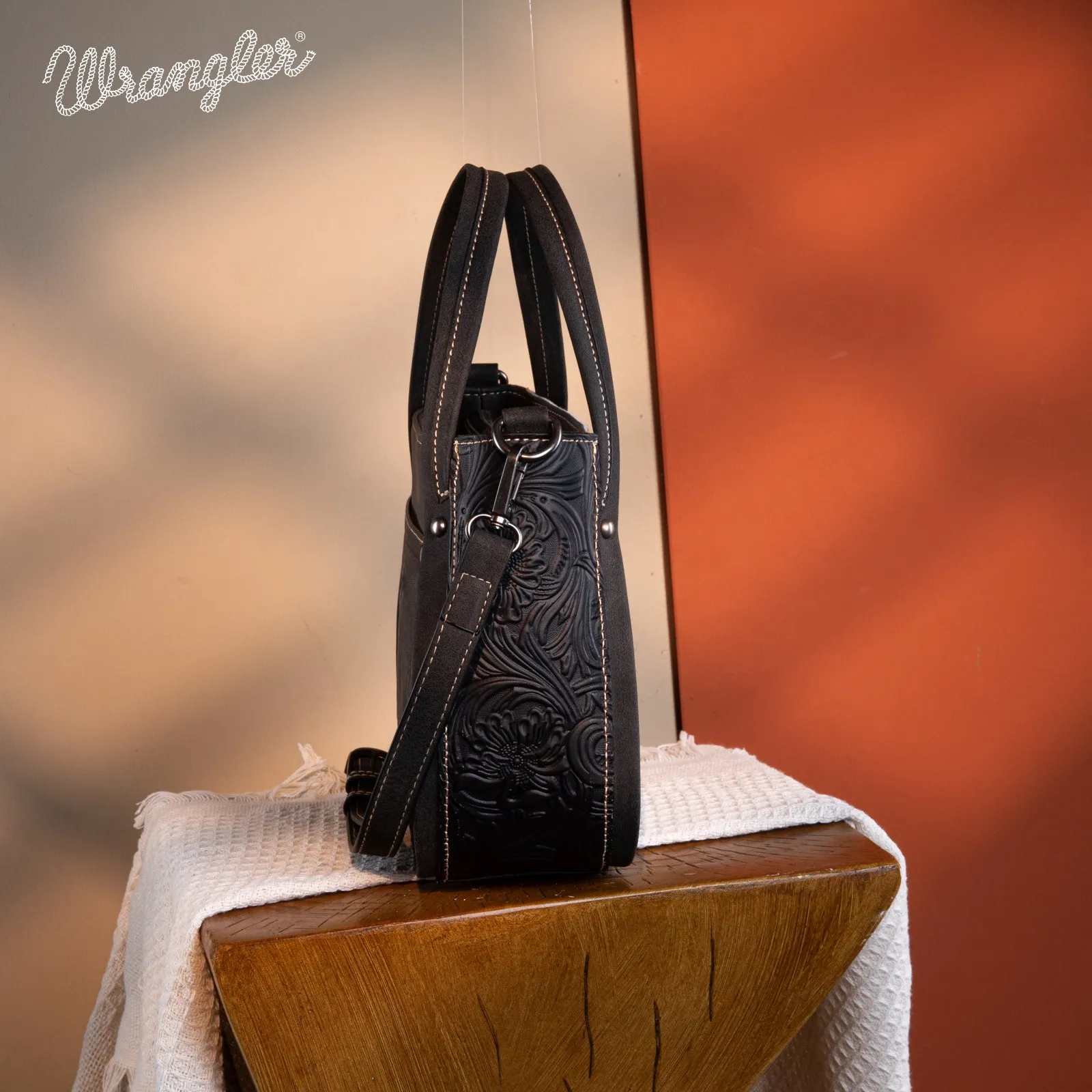 WG169-2022  Wrangler Genuine Hair-On Cowhide Tote/Crossbody -Black