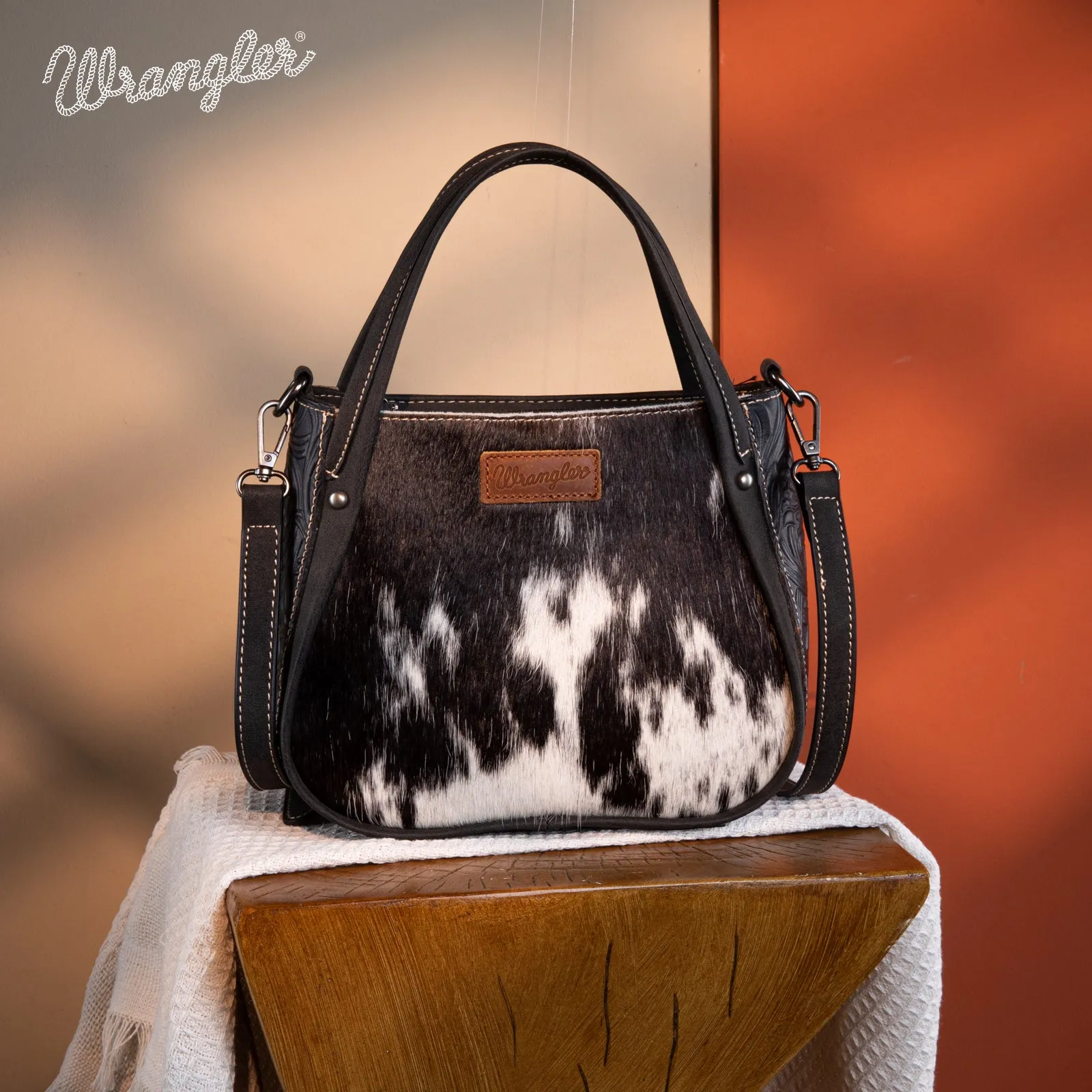 WG169-2022  Wrangler Genuine Hair-On Cowhide Tote/Crossbody -Black