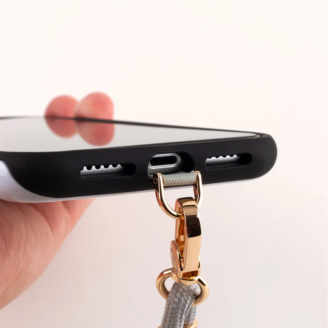 White Grey Grid (Gold Buckles) Crossbody Phone Strap with Card