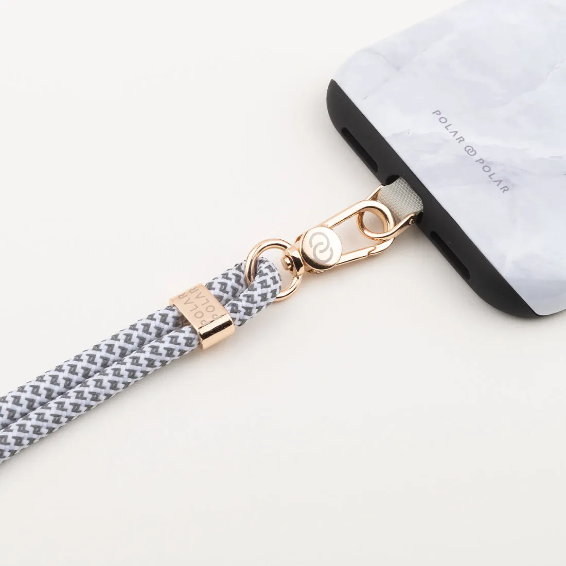 White Grey Grid (Gold Buckles) Crossbody Phone Strap with Card