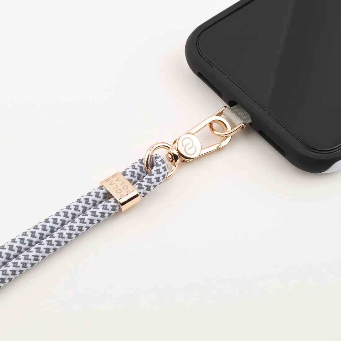 White Grey Grid (Gold Buckles) Crossbody Phone Strap with Card