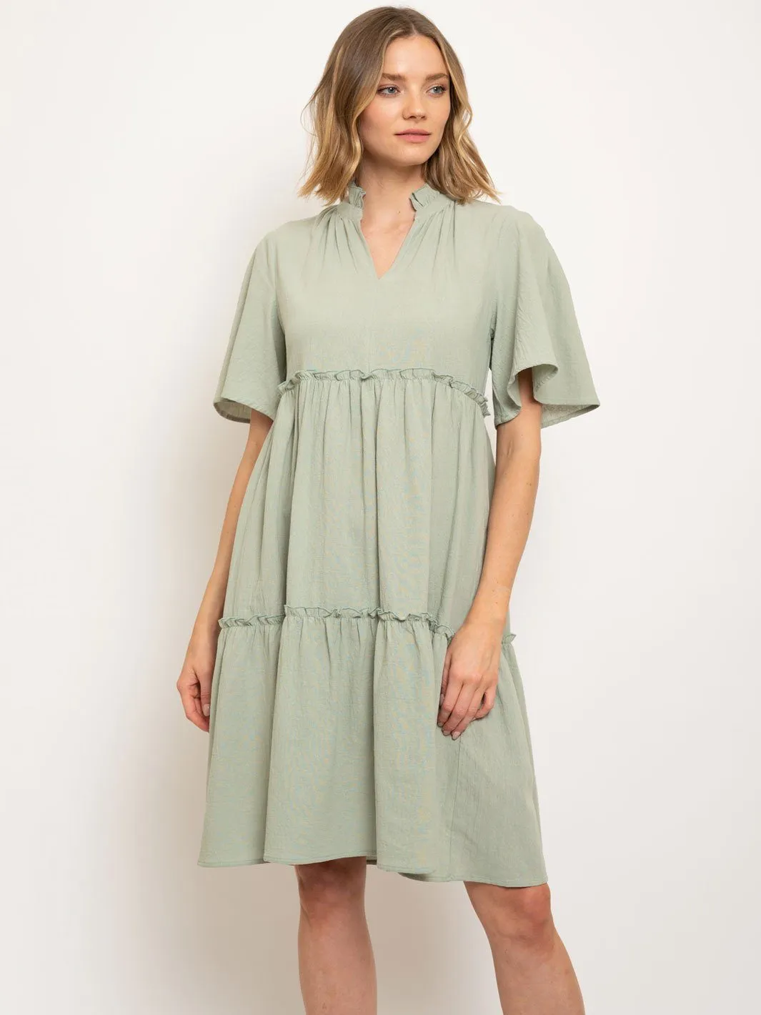WOMEN'S V-NECK LAYERED MINI DRESS