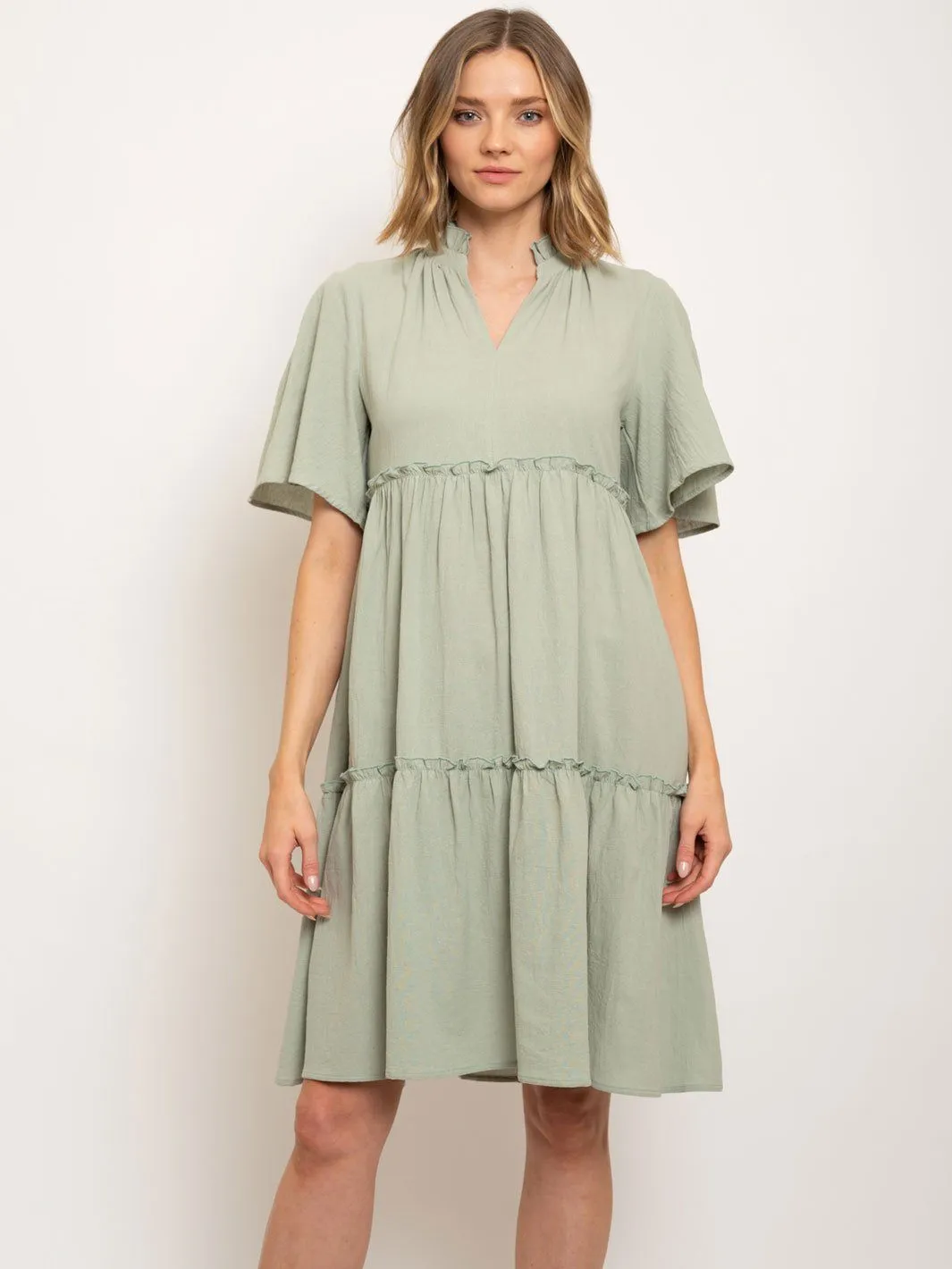 WOMEN'S V-NECK LAYERED MINI DRESS