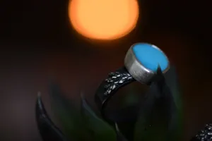 XSleeping Beauty - Turquoise Ring - Silver and Turquoise -Woodland Wedding - Size 7.75 - Real Cast Fern - Woodland Ring - Statement Ring