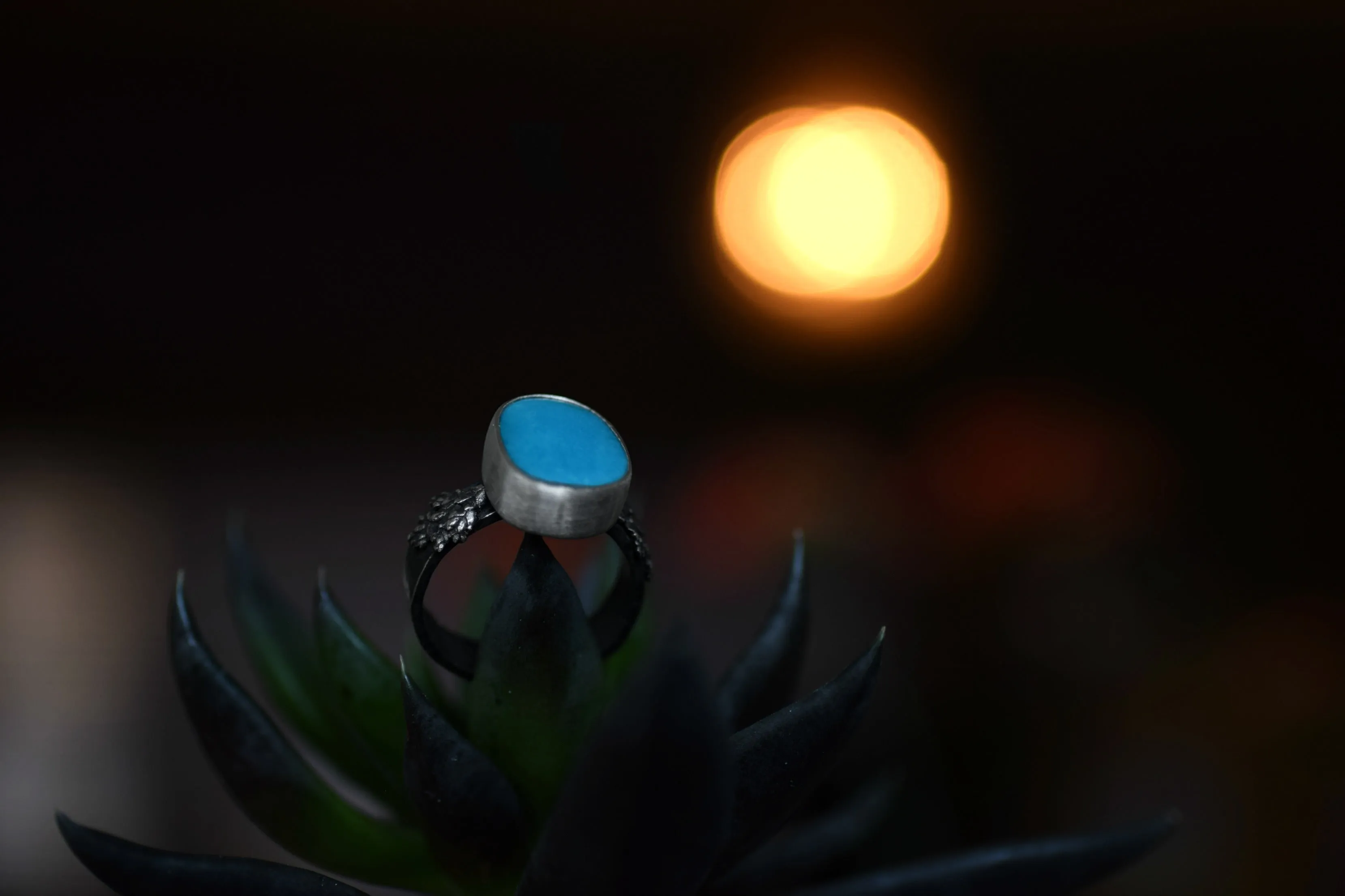 XSleeping Beauty - Turquoise Ring - Silver and Turquoise -Woodland Wedding - Size 7.75 - Real Cast Fern - Woodland Ring - Statement Ring