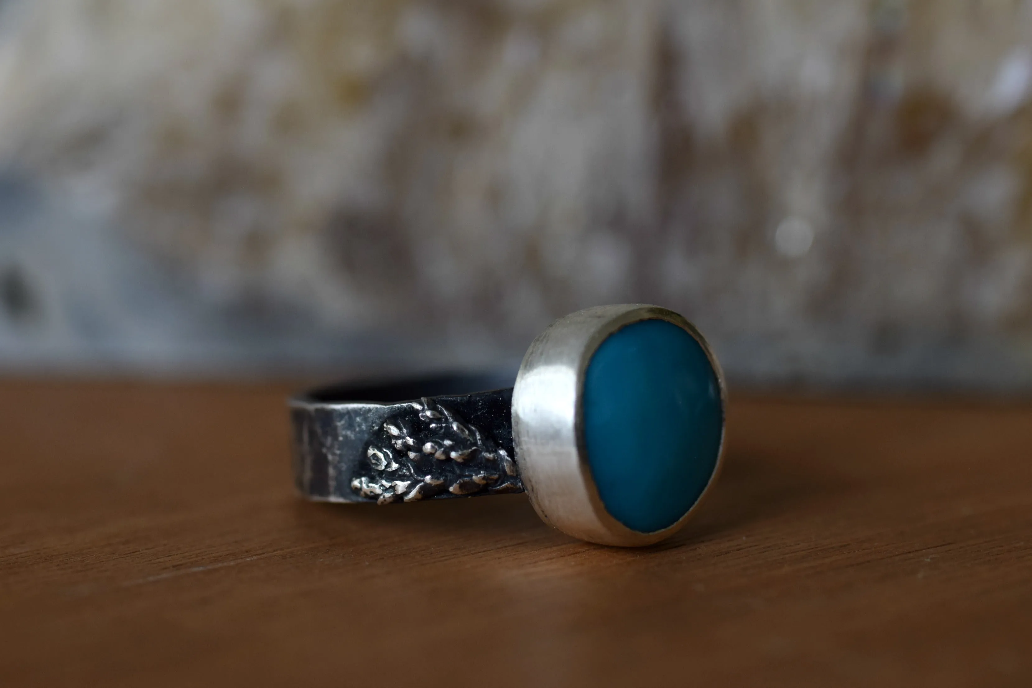 XSleeping Beauty - Turquoise Ring - Silver and Turquoise -Woodland Wedding - Size 7.75 - Real Cast Fern - Woodland Ring - Statement Ring