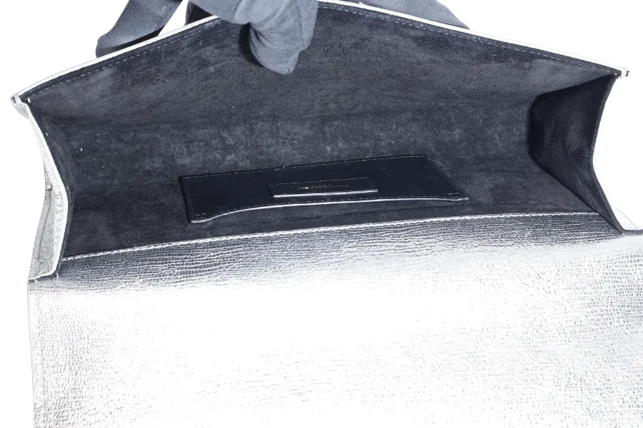YVES SAINT LAURENT (YSL) CASSANDRE CLUTCH SILVER CALF LEATHER GOLD HARDWARE WITH DUST COVER