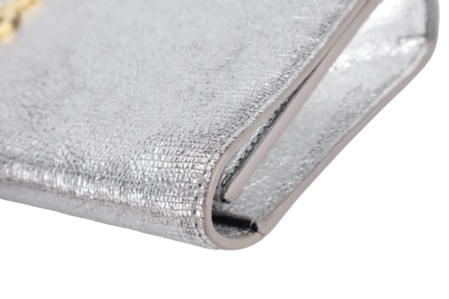 YVES SAINT LAURENT (YSL) CASSANDRE CLUTCH SILVER CALF LEATHER GOLD HARDWARE WITH DUST COVER