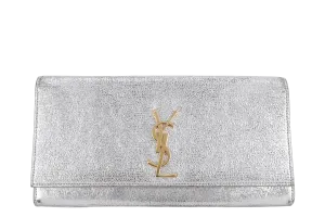 YVES SAINT LAURENT (YSL) CASSANDRE CLUTCH SILVER CALF LEATHER GOLD HARDWARE WITH DUST COVER