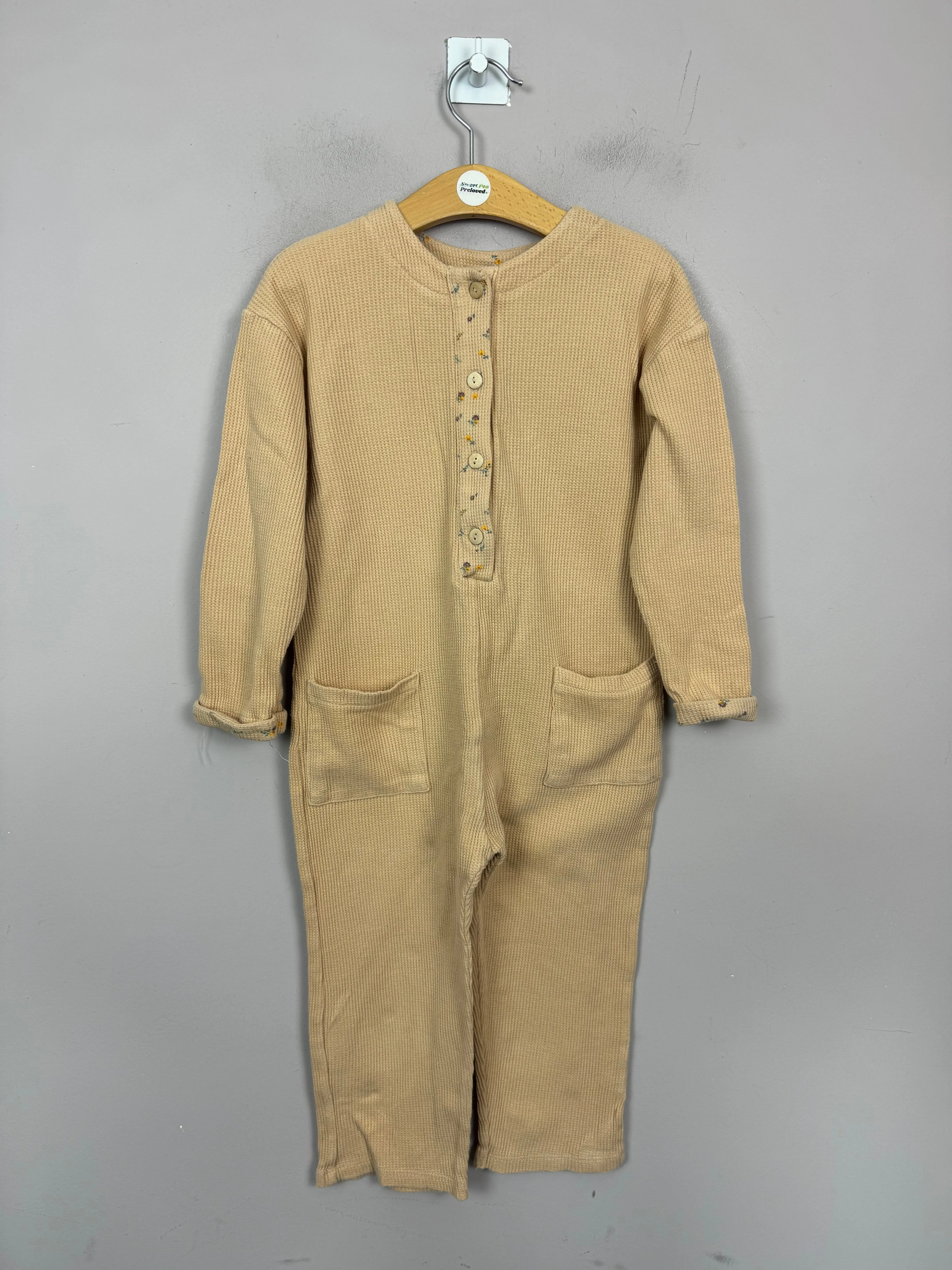 Zara Caramel Waffle Jumpsuit 2-3y