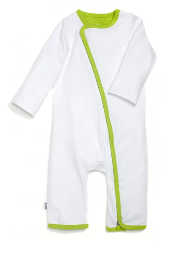 zip-up babygrow set - white & green