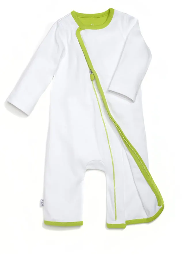 zip-up babygrow set - white & green